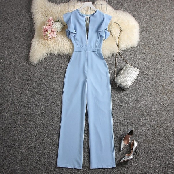 Damejumpsuit med dyb halsudskæring B832 lyseblå XS