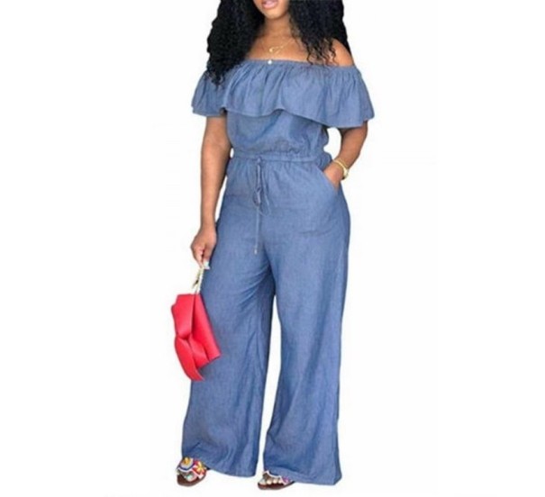 Damejumpsuit med flæser A2001 lyseblå M