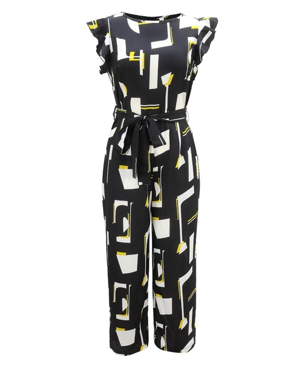 Damejumpsuit med flæser, sort XL
