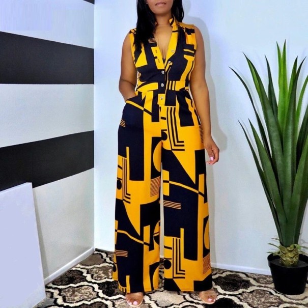 Damejumpsuit med geometrisk mønster L