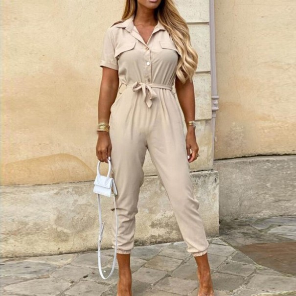 Damejumpsuit med knapper og bindebånd S 7