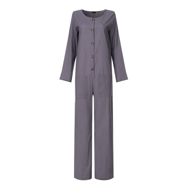 Damejumpsuit med knapper og lommer grå L