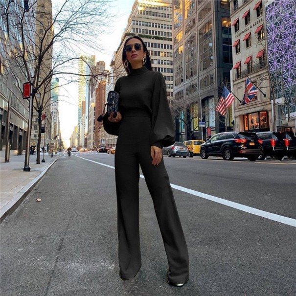 Damejumpsuit med pufærmer A2159 sort S
