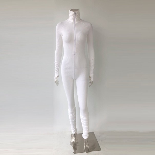Damejumpsuit med rullekrave og lynlås hvid S