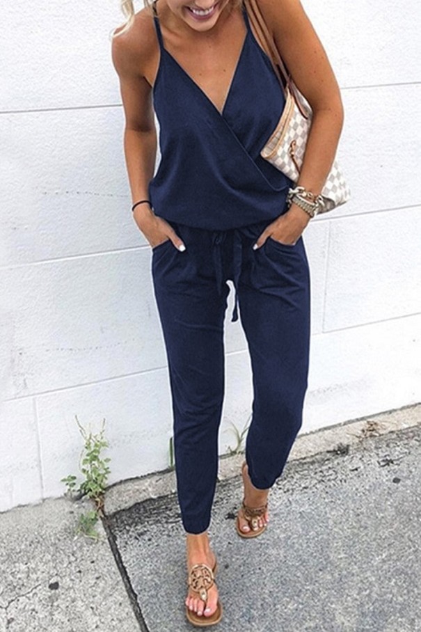 Damejumpsuit med stropper mørkeblå S