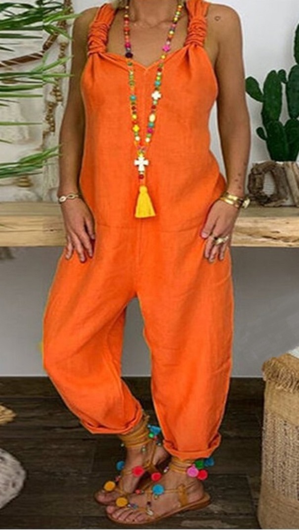 Damejumpsuit med stropper orange S