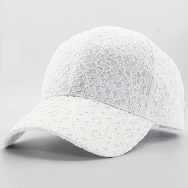 Damekasket i blonde med blomsterdesign Blonder over hele hatten inklusive skyggen Bomulds hat Hovedomkreds 55 til 61 cm hvid