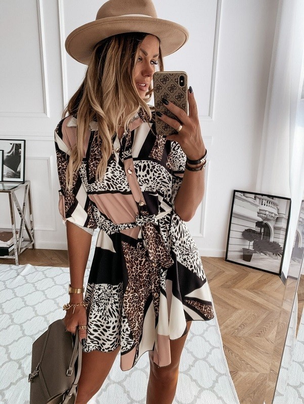 Damekjole med leopardprint P855 L 1