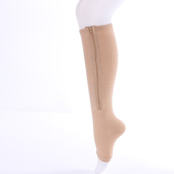 Damekompressionsstrømper med lynlås til knæene beige M