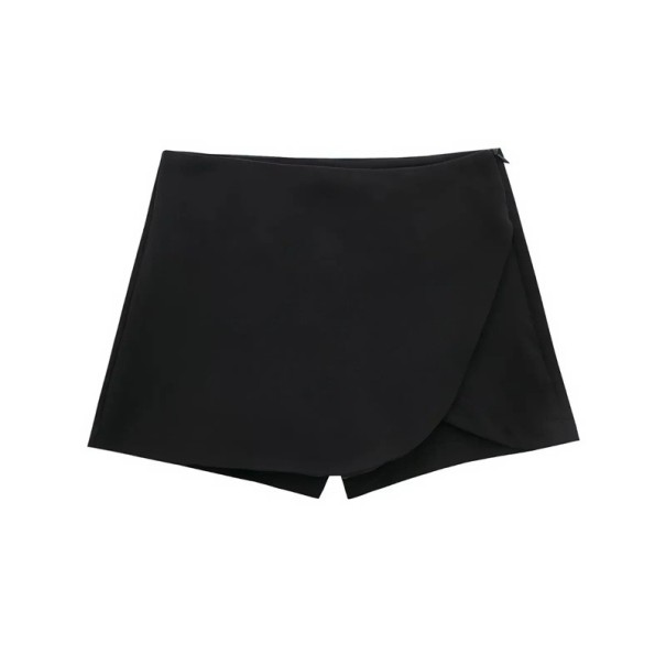 Damekort nederdel Høj talje Lynlås Ensfarvet Polyester Elegant moderne snit med indvendige shorts sort L