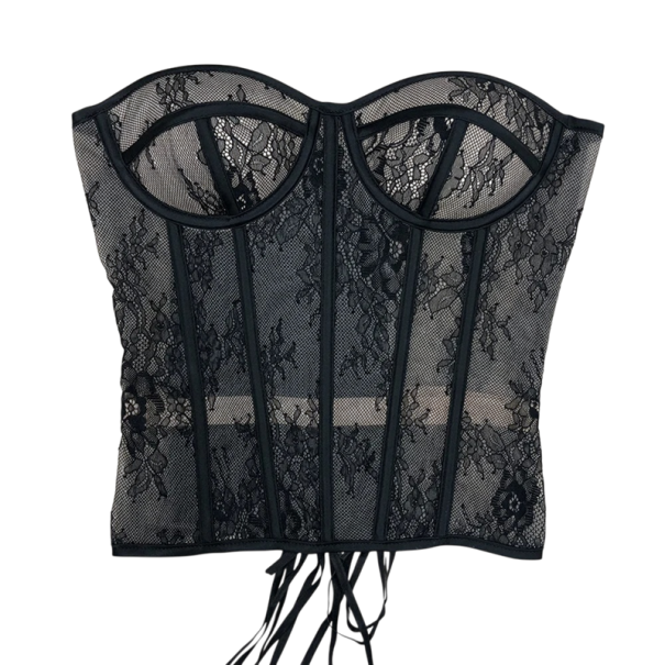 Damekorzet uden stropper U-udskæring Snøring bagpå Ensfarvet Nylon Spandex Elastisk tætsiddende top til fest sort L