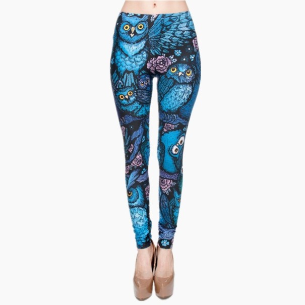 Dameleggings med ugleprint - Blå 1