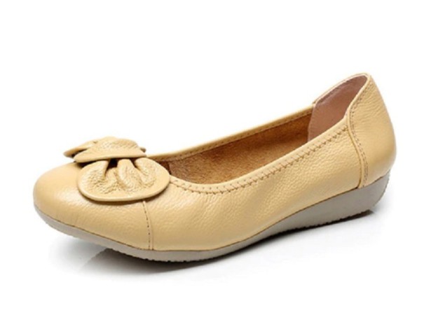 Damen-Ballerinas aus Leder mit Schleife J2819 creme 35