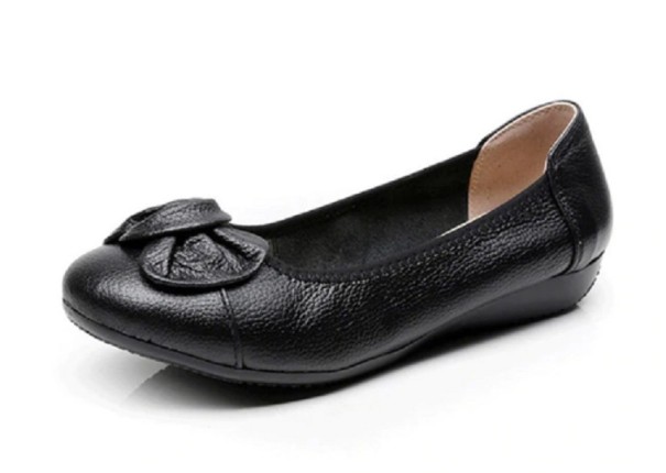 Damen-Ballerinas aus Leder mit Schleife J2819 schwarz 36