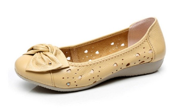 Damen-Ballerinas aus Leder mit Schleife und Herzen J2376 beige 35