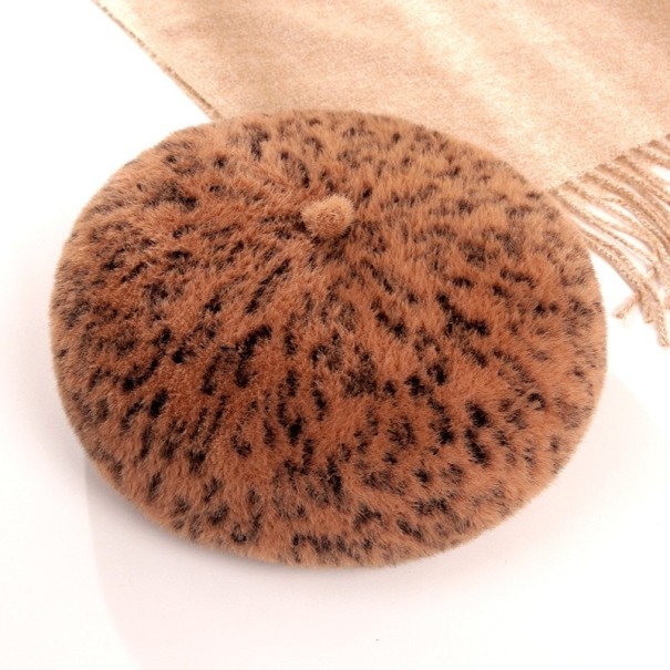 Damen-Baskenmütze mit Leopardenmuster braun