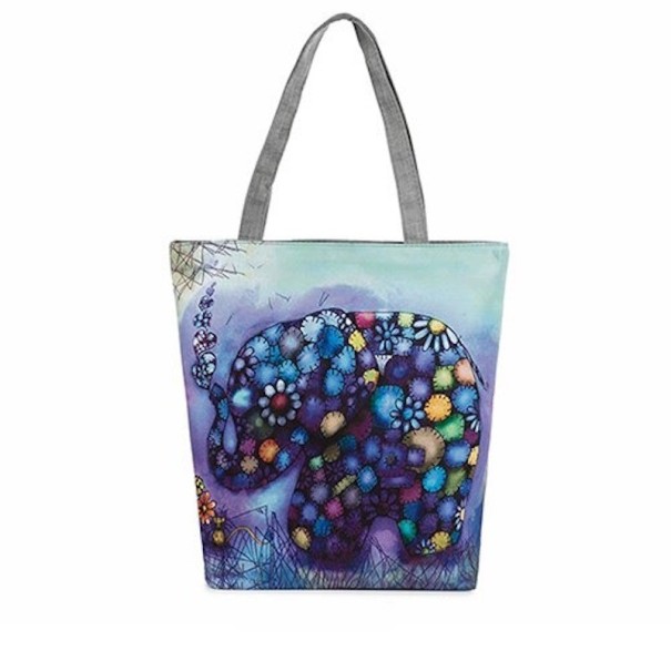 Damen Baumwolltasche mit buntem Elefantenmotiv Tasche aus Baumwolle und Polyester mit grauen Griffen von 27 cm Länge Maße 38 x 27 x 11 cm 4
