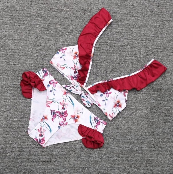 Damen-Bikini mit Blumenmuster und Rüschen L