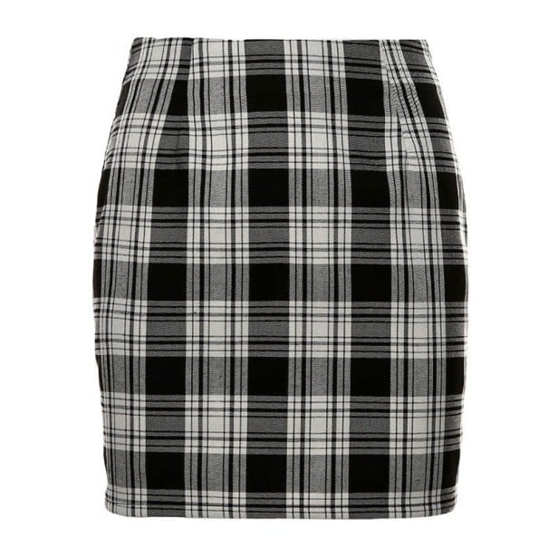 Damen Bleistift Minirock mit schwarz-weißem Karomuster Enganliegender Schnitt aus elastischem Stoff Polyester und Spandex M
