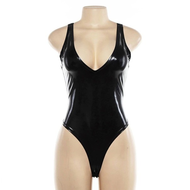 Damen-Body aus schwarzem Leder XS