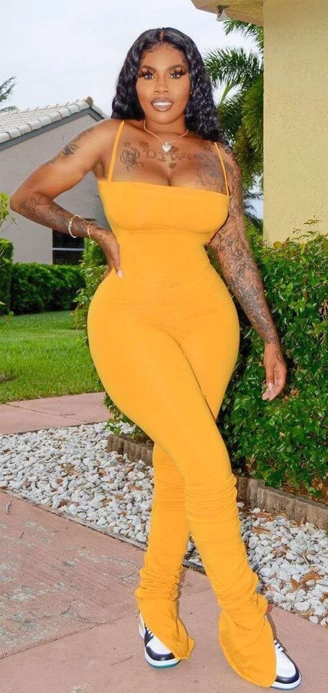 Damen-Bodycon-Overall mit Trägern dunkelgelb S
