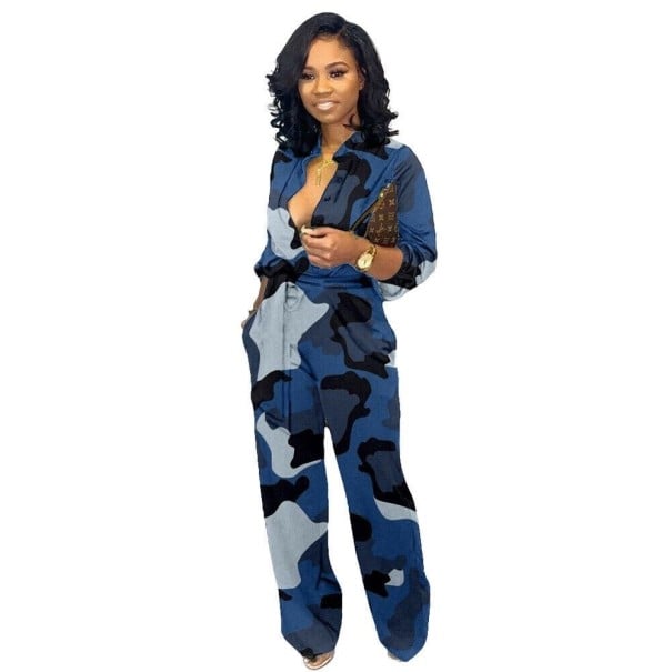 Damen-Camouflage-Overall A2021 blau XXL
