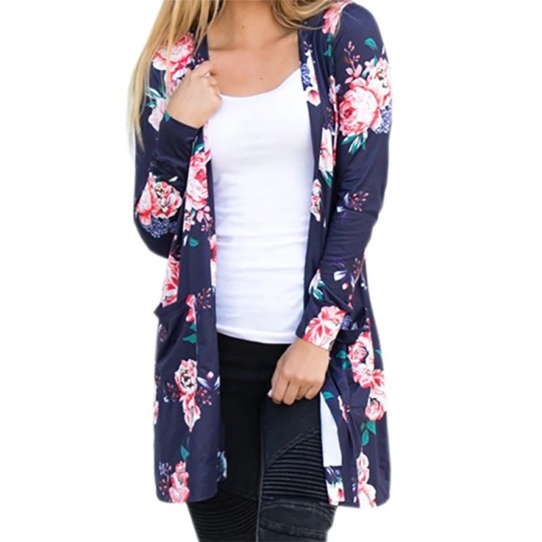 Damen-Cardigan mit Blumenmuster A1463 blau S