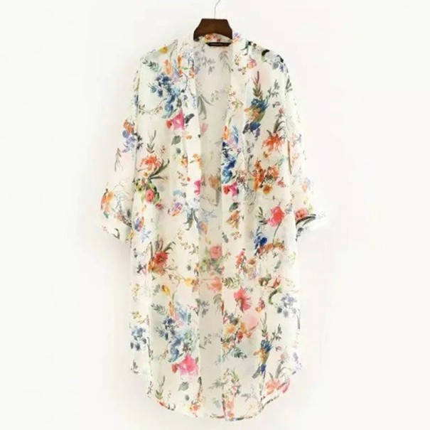Damen-Cardigan mit Blumenmuster P534 weiß XL