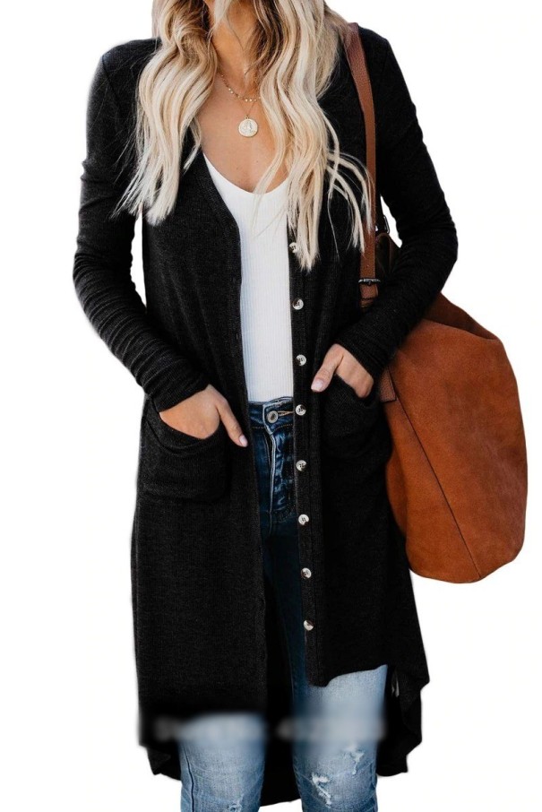 Damen-Cardigan mit Taschen und Knöpfen schwarz L