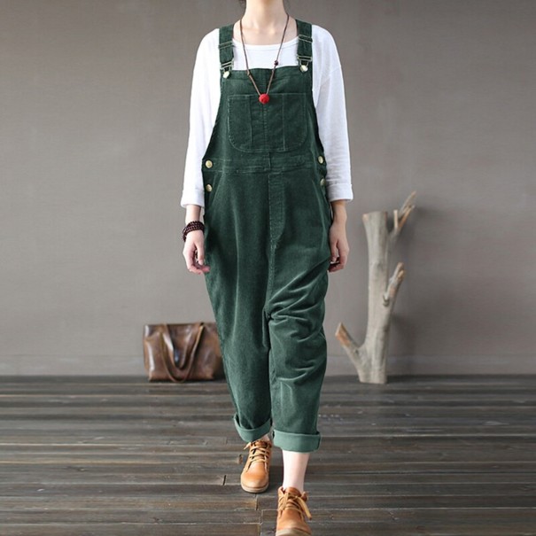 Damen-Cordhose mit Hosenträgern dunkelgrün 3XL
