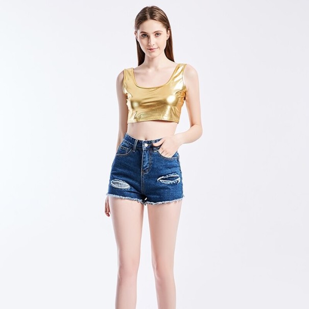 Damen-Crop-Top in Metallic-Optik B235 golden S