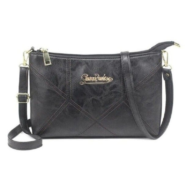 Damen Crossbody-Handtasche mit Reißverschluss und dekorativer Steppung Rückentasche Verstellbarer Riemen mit Karabinern PU-Leder 24 x 16 x schwarz