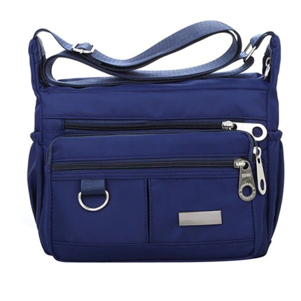 Damen Crossbody-Tasche aus Nylon und Polyester mit zwei vorderen Reißverschlusstaschen, verstellbarem Riemen, Größe 25 x 19 x 9 cm dunkelblau