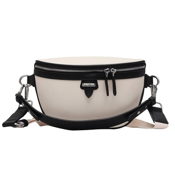 Damen Crossbody Tasche in Halbmondform Zweifarbige Umhängetasche aus PU-Leder und Polyester Mit Reißverschluss 25 x 9 x 16 cm schwarz