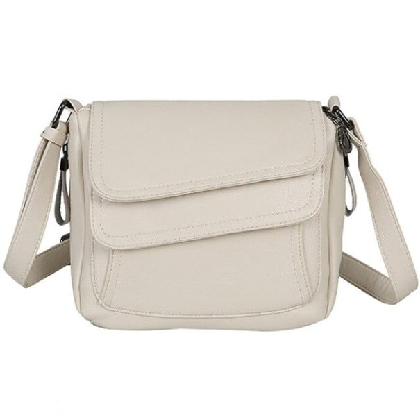 Damen Crossbody Tasche mit doppelter Klappe Verstellbarer Tragegurt Seitliche Reißverschlüsse Kunstleder mit gewellter Oberfläche 29 x 21 weiß