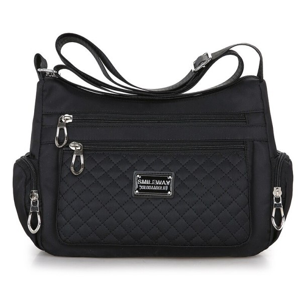 Damen Crossbody Tasche mit gesteppter Vorderseite Mehrere Reißverschlusstaschen Nylon und Polyester 27 x 19 x 10 cm Für den täglichen schwarz