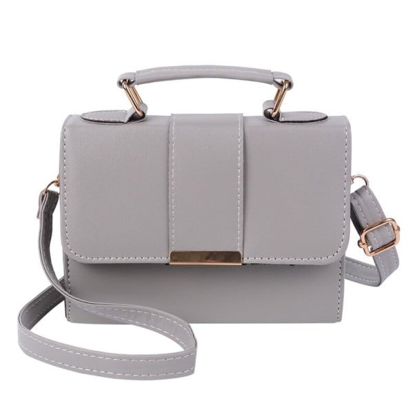 Damen Crossbody Tasche mit Klappe und kurzem Griff Rechteckige Tasche für die Schulter oder in der Hand Riemen mit Schnalle PU-Leder grau