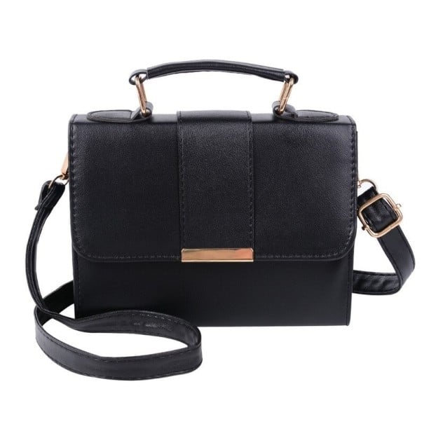 Damen Crossbody Tasche mit Klappe und kurzem Griff Rechteckige Tasche für die Schulter oder in der Hand Riemen mit Schnalle PU-Leder schwarz
