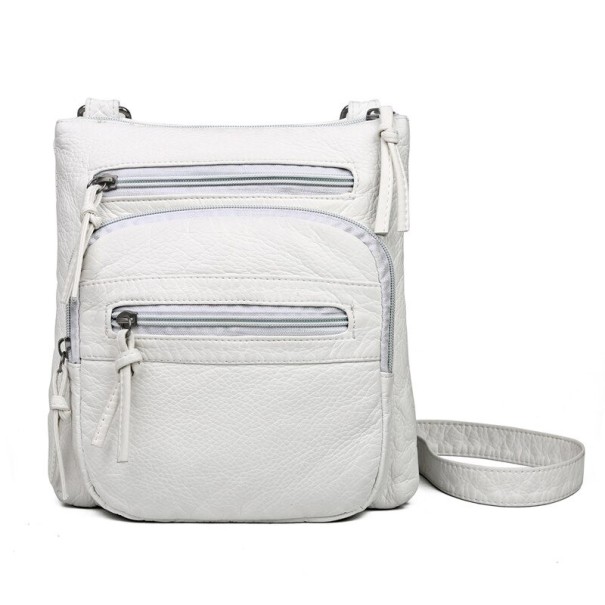 Damen Crossbody Tasche mit mehreren Reißverschlusstaschen Schultertasche aus PU-Leder und Baumwolle Aussehen von zerknittertem Leder Maße weiß