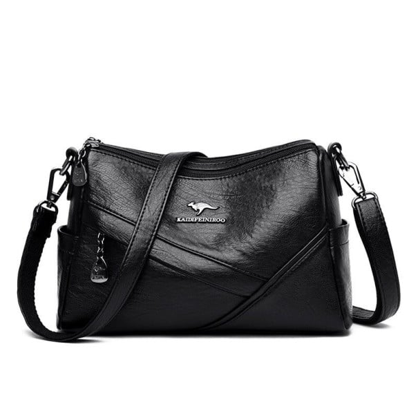 Damen Crossbody Tasche mit Reißverschluss und diagonalen Paneelen auf der Vorderseite Abnehmbarer Riemen über der Schulter oder quer schwarz