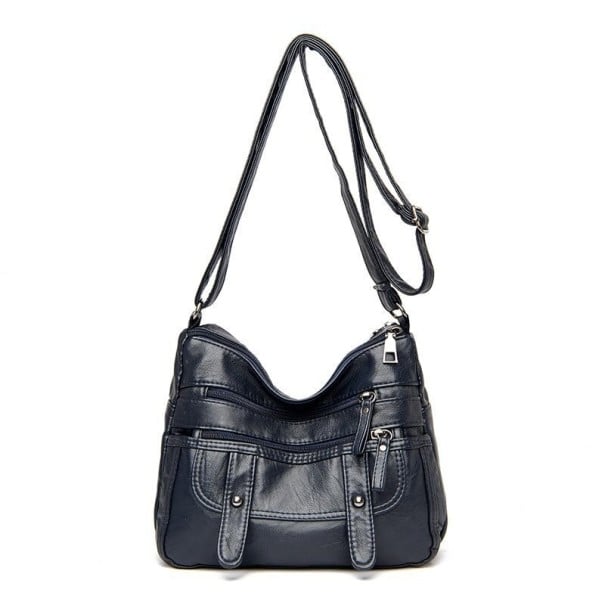 Damen Crossbody Tasche mit Reißverschlusstaschen auf der Vorder- und Rückseite Verstellbarer Schultergurt PU Leder 26 x 20 x 11 cm dunkelblau