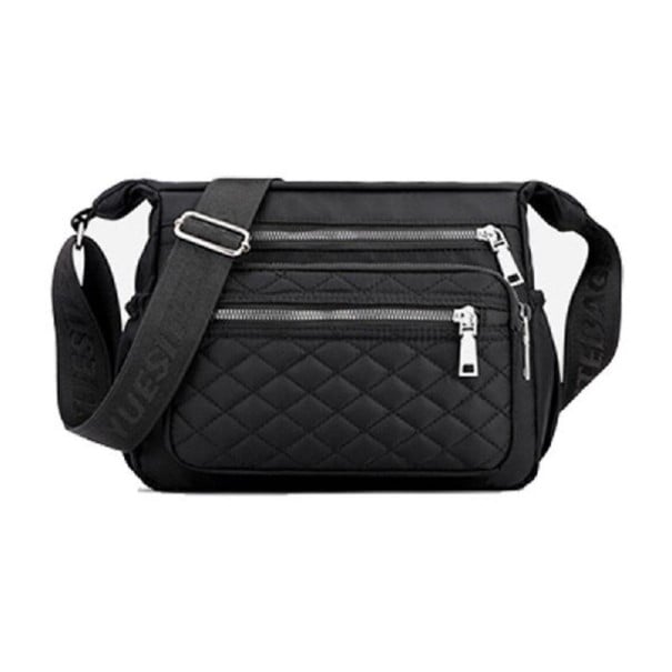Damen Crossbody Tasche Rechteckige Form Mehrere Fächer mit Reißverschluss Gestepptes Vorderfach Breiter verstellbarer Riemen Nylon schwarz