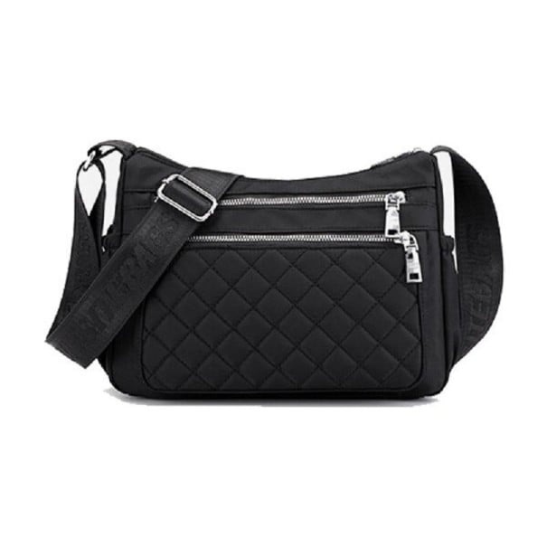Damen Crossbody Tasche über der Schulter Abgerundete Form Mehrere Fächer mit Reißverschluss Gepolstertes Muster Breiter verstellbarer Gurt schwarz