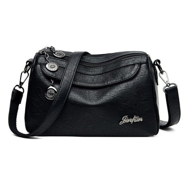 Damen Crossbody Tasche über der Schulter Mehrere Fächer mit Reißverschluss und Tasche auf der Rückseite Abnehmbarer Gurt mit Karabinern 24 schwarz