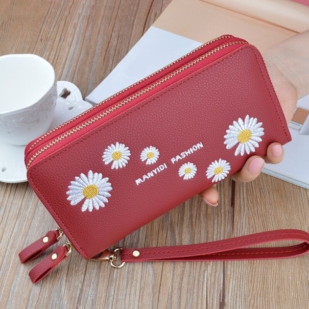 Damen-Doppelbrieftasche mit Blumen rot