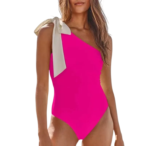 Damen Einteiler Badeanzug Asymmetrisch Ein Schulter Rüschen am Schulter Freie Rücken Polyester Spandex Elastische Badeanzüge für den Sommer rosa S