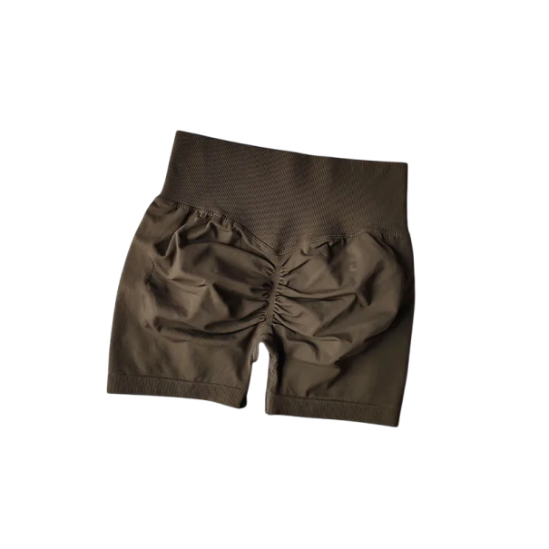 Damen Elastische Fitness Shorts Push-Up Effekt Cincher Taille Enge Sportshorts für Training Yoga Laufen Shaping Shorts fürs Fitnessstudio braun S