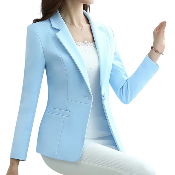 Damen elegantes Sakko mit Kragen und Knopfverschluss Einfarbiges Sakko aus Polyester und Baumwolle Stilvolle Jacke in verschiedenen Farben für Arbeit und Freizeit blau S
