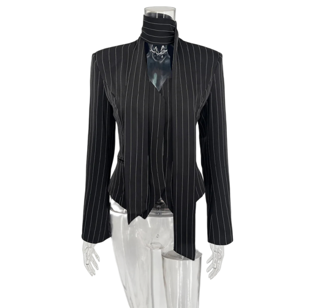 Damen elegantes Sakko mit Kragen und Streifen Einfarbiges Sakko aus Polyester Stilvolle Jacke in verschiedenen Farben mit feinem Muster für Arbeit und gesellschaftliche Anlässe schwarz M
