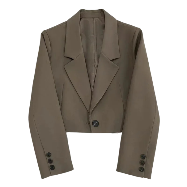 Damen elegantes Sakko mit Kragen und Taschen Einfarbiges Blazersakko mit Knöpfen aus Baumwolle und Polyester Stilvolle Jacke in verschiedenen Farben armeegrün L